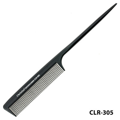 Гребінець карбоновий антистатичний мелкозубый з хвостиком CLR-305