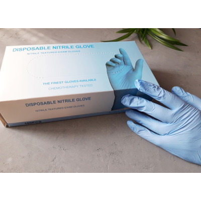 Перчатки Disposable Nitrile Glove нитриловые голубые 100 шт/уп размер S