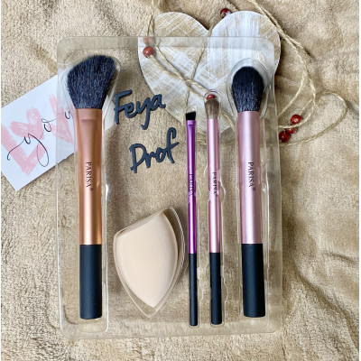 Набор кистей Parisa Cosmetics P-104 (для румян, бровей, теней, растушевки и спонж), 5 шт