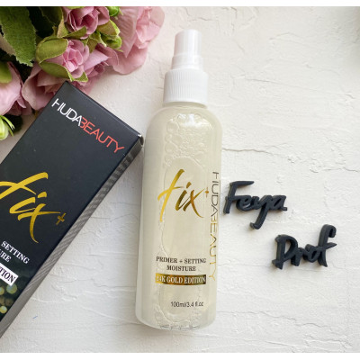 Фиксатор для макияжа лица HUDA BEAUTY Fix+ 24K Gold увляжняющий 100 мл