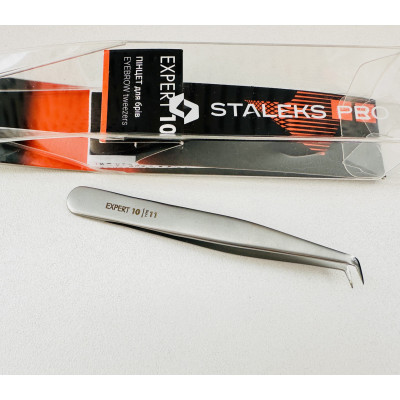 Профессиональный пинцет для коррекции бровей изогнутый короткий Staleks Pro Expert TE-10/11