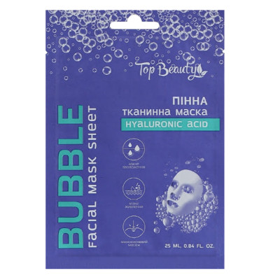 Маска тканевая для лица пенная Hyaluronic acid Top Beauty