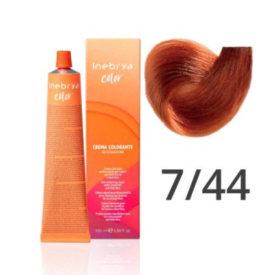 Крем-краска Inebrya Color 7/44 blonde intense copper (русый интенсивный медный), 100 ml