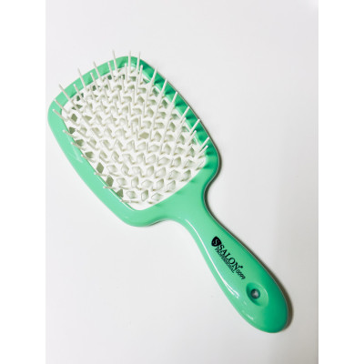 Расчёска для волос матовая зеленая с белой щетиной Salon Professional Super Brush B-9