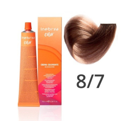 Крем-краска Inebrya Color 8/7 light blonde brown (светло-русый коричневый), 100 ml