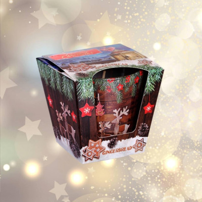 Свеча ароматическая Рождественская в стеклянном подсвечнике Gingerbread Bartek, 115 гр (30 ч горения)