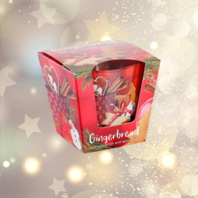Свеча ароматическая Рождественская в стеклянном подсвечнике Gingerbread Bartek, 115 гр (30 ч горения)