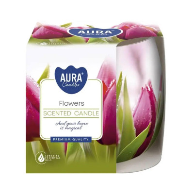 Свеча ароматическая в стеклянном подсвечнике Flowers Bispol, 100гр (20 ч горения)