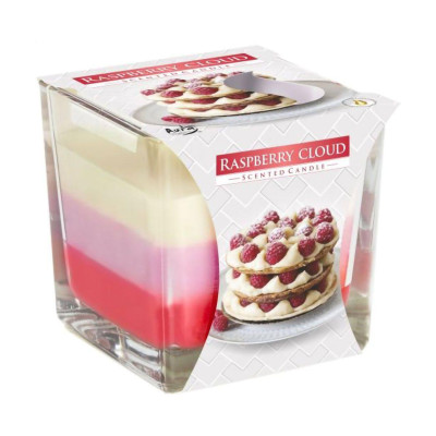 Свеча ароматическая трехслойная в стеклянном подсвечнике Raspberry Cloud Bispol, 170 гр (32 ч горения) Snk-80