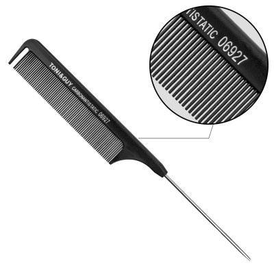Гребень для волос с металлической ручкой черный T&G Carbon 06927