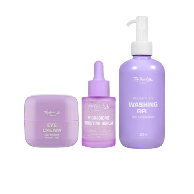 Уходовый набор для лица с пребиотиками Microbiome Care Top Beauty (сыворотка, гель, крем под глаза)