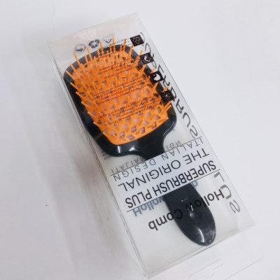 Расческа для волос черная SUPERBRUSH с оранжевой щетиной