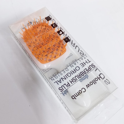 Гребінець для волосся білий SUPERBRUSH з помаранчевою щетиною