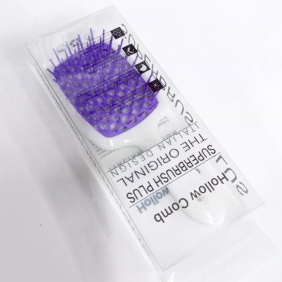 Гребінець для волосся білий SUPERBRUSH з фіолетовою щетиною