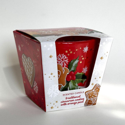 Свеча ароматическая Рождественская в стеклянном подсвечнике Cinnamon Cookies Bartek, 115 гр (30 ч горения)