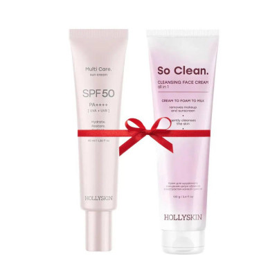 Набор Солнцезащитный крем для лица Multi Care SPF 50 + Крем для ежедневного очищения кожи So Clean HOLLYSKIN