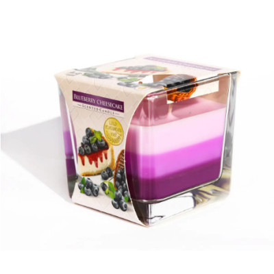 Свеча ароматическая трехслойная в стеклянном подсвечнике Blueberry Cheesecake, 170 гр (32 ч горения) Snk-80