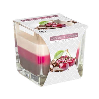 Свеча ароматическая трехслойная в стеклянном подсвечнике Chocolate-Cherry, 170 гр (32 ч горения) Snk-80