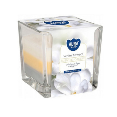 Свеча ароматическая трехслойная в стеклянном подсвечнике White Flowers, 170 гр (32 ч горения) Snk-80