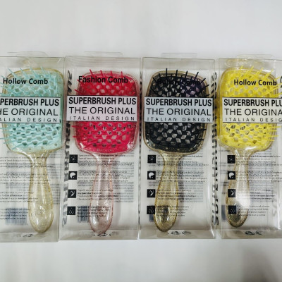 Расческа прозрачная с блестками Superbrush с голубой щетиной