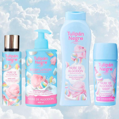 Набор косметики для тела Хлопковое облако Tulipan Negro (мист + лосьон для тела + гель для душа + дезодорант)