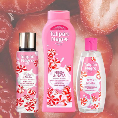 Набор косметики для тела Клубничный крем Tulipan Negro (мист + гель для душа + масло для тела)