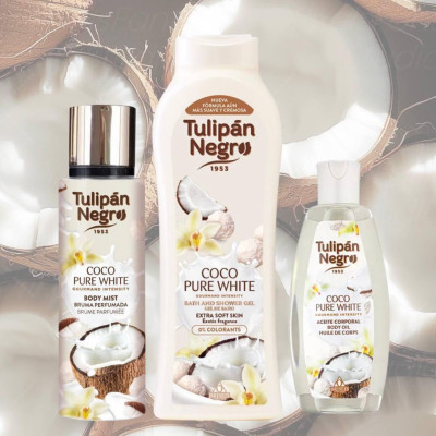 Набор косметики для тела Нежный кокос Tulipan Negro (гель для душа + мист + масло для тела)