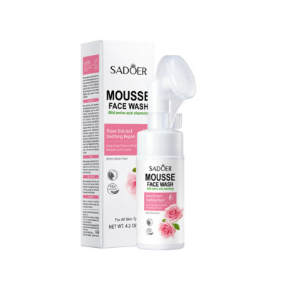 Мусс-пенка очищающая с массажной щеточкой Sadoer Rose Extract Soothing Repear Face Mousse 120 мл