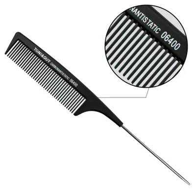 Гребень для волос черный с ручкой T&G Carbon 06400
