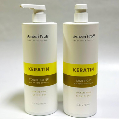 Набор косметики для волос безсульфатный с кератином Keratin Jerden PROFF (шампунь 1000 мл + кондиционер 1000 мл)