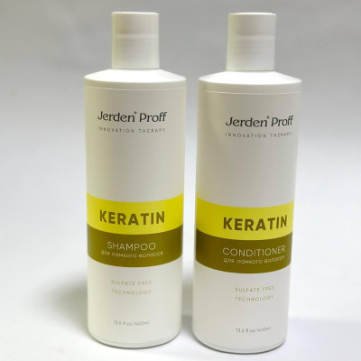 Набор косметики для волос безсульфатный с кератином Keratin Jerden PROFF (шампунь 400 мл + кондиционер 400 мл)