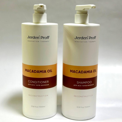 Набір косметики для всіх типів волосся Macadamia Oil Jerden PROFF (шапунь 1000 мл + кондиціонер 1000 мл)