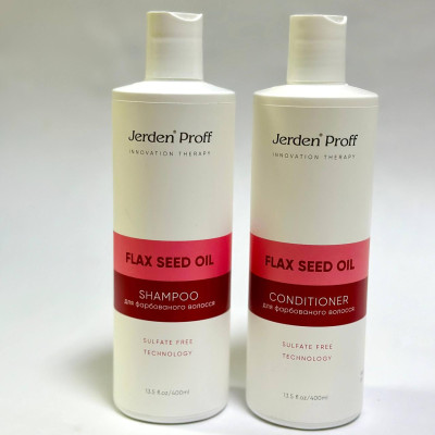 Набір косметики для фарбованого волосся Flax Seed Oil Jerden PROFF (шампунь 400 мл + кондиціонер 400 мл)