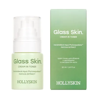 Крем-тонер для обличчя з церамідами та екстрактом матчі Glass Skin Cream In Toner Hollyskin 50 мл