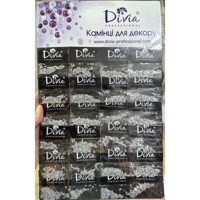 Камінчики для декору нігтів, кольорові, маленькі, на планшеті DIVIA (24шт/уп)